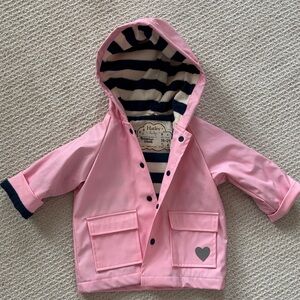 Hatley Pink Raincoat with Striped Hood